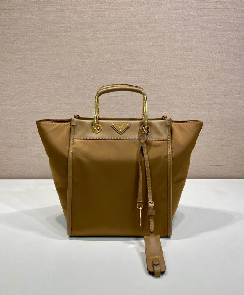 Prada Medium Re-Nylon And Leather Tote Bag Coffee